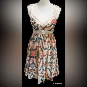 French Connection Abstract Silk Trimmed Empire Spring Dress